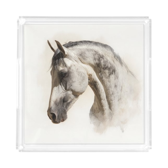 Equestrian Horse Elegant Art Equine Painting Acrylic Tray (Front)