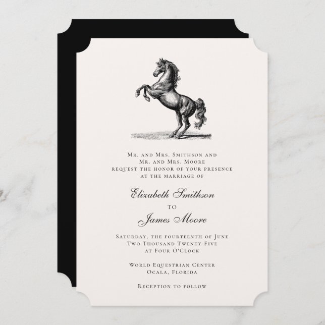 Equestrian Horse Elegant Formal Classic Wedding Invitation (Front/Back)