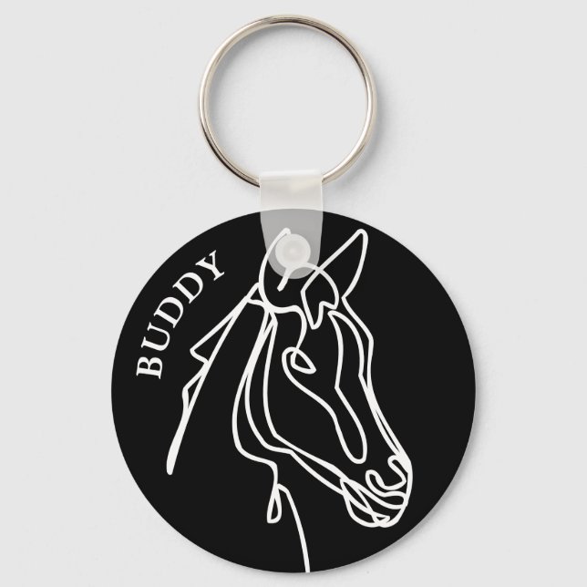 Equestrian horse head outline sketch drawing  keychain (Front)