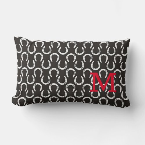 Equestrian Horse Initial Horseshoe Pattern Preppy Lumbar Pillow