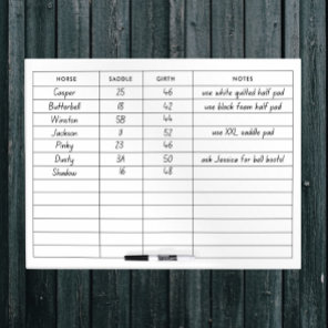 Equestrian Horse Lesson Organizer Template Dry Erase Board