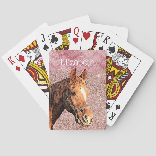 Equestrian Horse Pink Name Chic Riding Poker Cards (Back)
