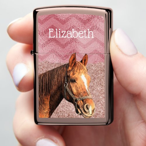 Equestrian Horse Pink Name Chic Riding Zippo Lighter