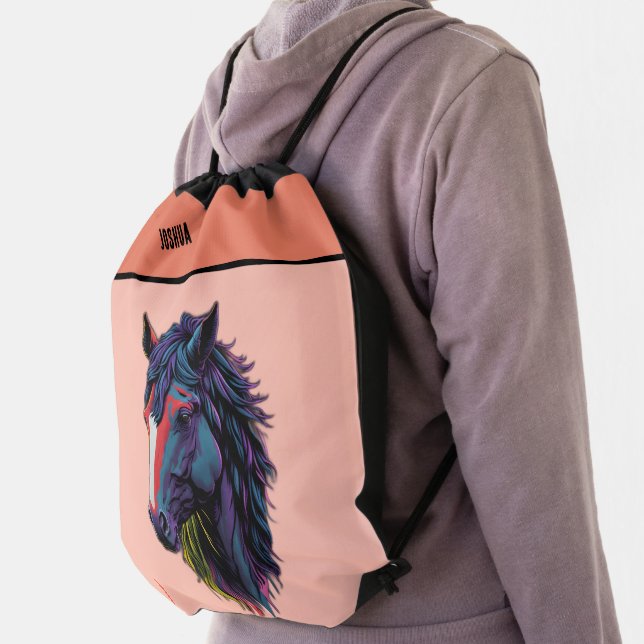 Equestrian Horse Portrait Lovers Graffiti Tan  Drawstring Bag (Insitu)