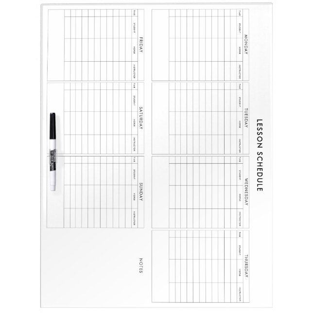 Equestrian Horse Riding Barn Lesson Schedule Dry Erase Board (Front)