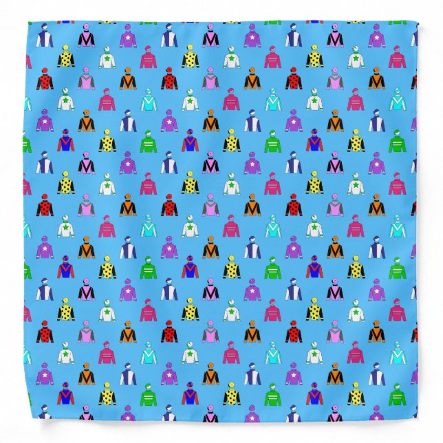 Equestrian Horse Riding Pattern on Blue Bandana (Front)