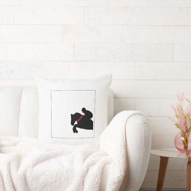 Equestrian Horse Show Jumper Silhouette Red Roses  Throw Pillow (Couch)