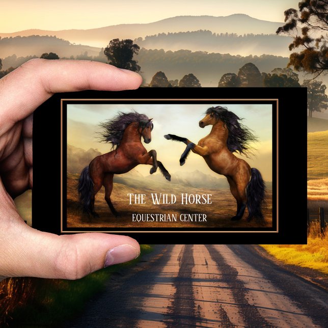 Equestrian Horse Training Center Business Card (Business card featuring a painting of two wild horses - equine guided coaching - equestrian)