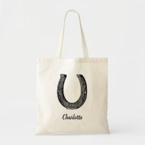 Equestrian Horse Vintage Horseshoe Custom Name Tote Bag