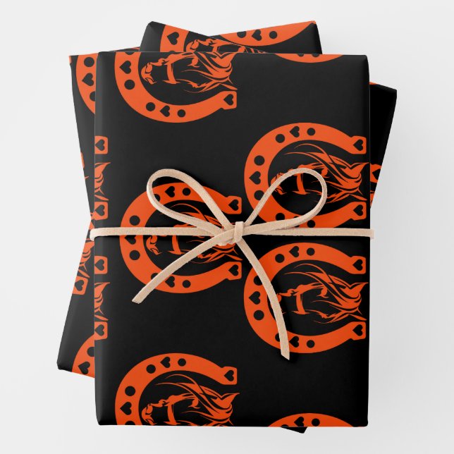 Equestrian Horseback Gift Wrapping Paper Sheets (In situ)