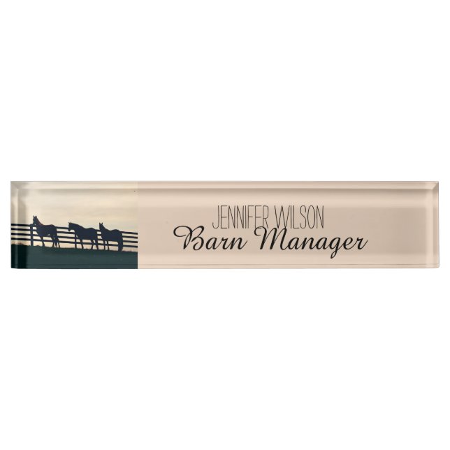 Equestrian Horses at the Pasture Fence Desk Name Plate (Front)