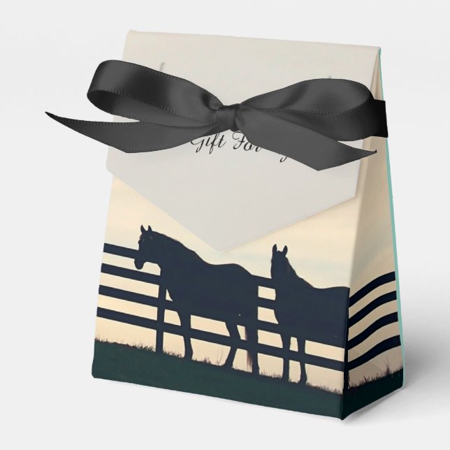 Equestrian Horses at the Pasture Fence Favor Boxes (Front Side)