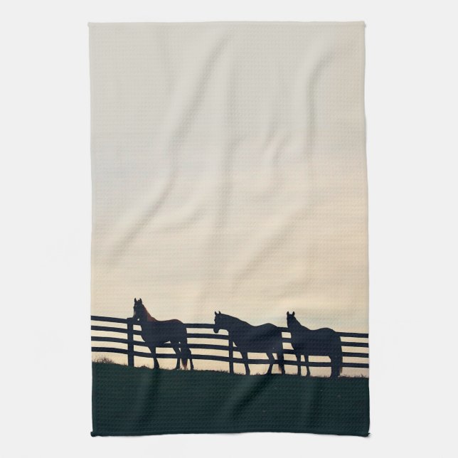 Equestrian Horses at the Pasture Fence Kitchen Towel (Vertical)