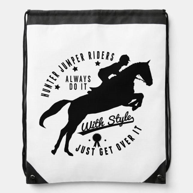 Equestrian Hunter Jumper Horse String Backpack Bag (Front)