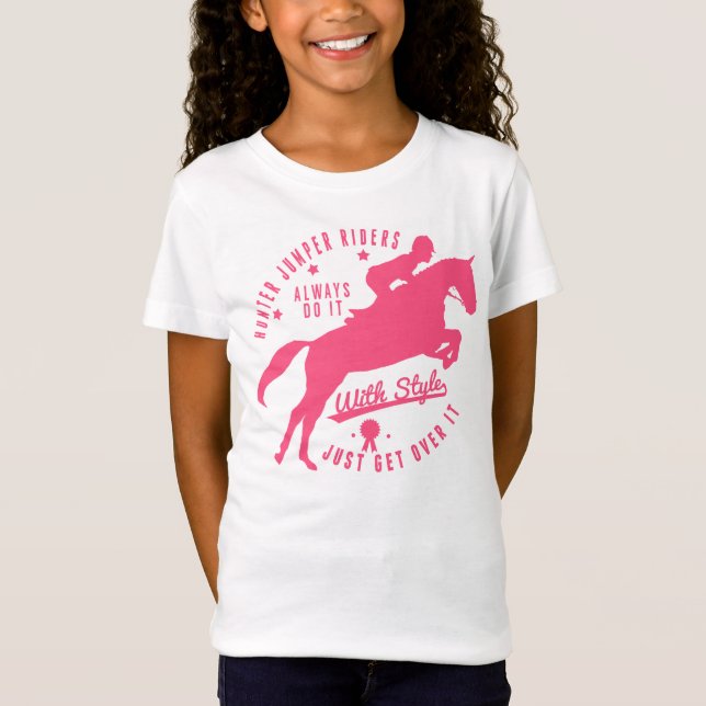 Equestrian Hunter Jumper Horse Tee Shirt Pink Logo (Front)