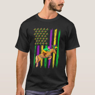 Equestrian Jester Hat Retro American Flag Mardi Gr T-Shirt