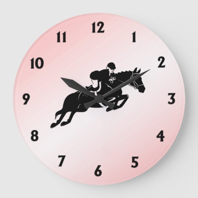 Equestrian Jumper Pink Black Numbers Large Clock (Front)