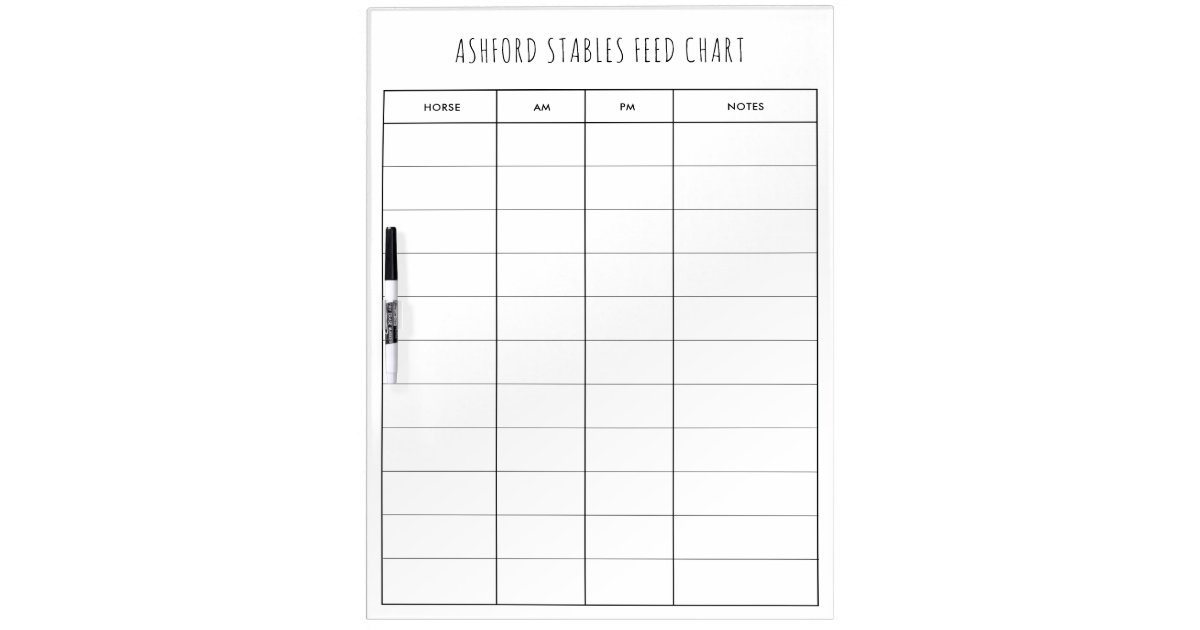 Equestrian Lined Horse Feed Chart Care Chart Dry Erase Board Zazzle