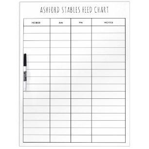 Equestrian Lined Horse Feed Chart Care Chart Dry Erase Board