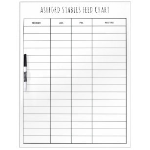 Equestrian Lined Horse Feed Chart Care Chart Dry Erase Board