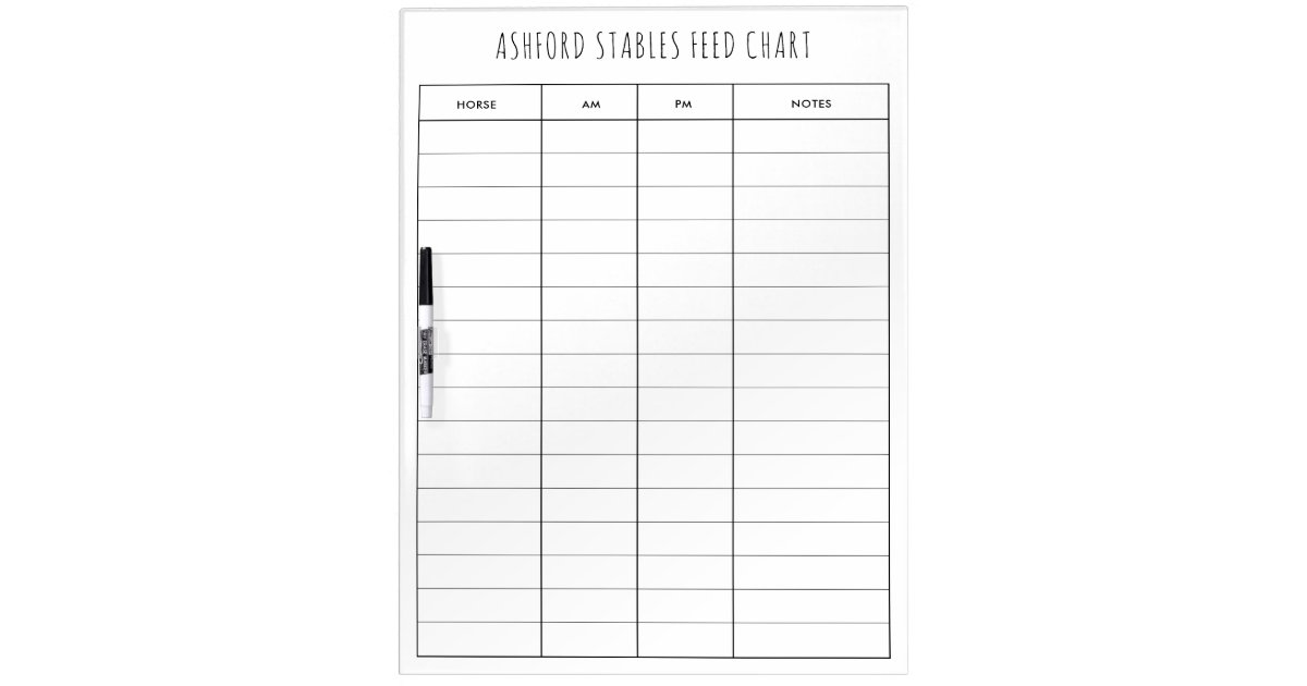 Equestrian Lined Horse Feed Chart Care Chart Dry Erase Board Zazzle