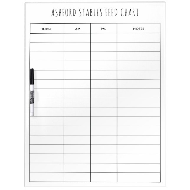 Equestrian Lined Horse Feed Chart Care Chart Dry Erase Board (Front)