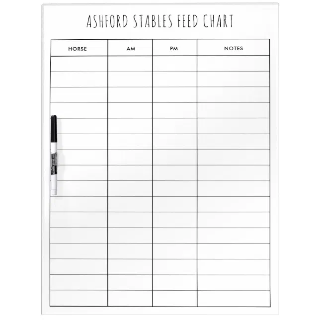 Equestrian Lined Horse Feed Chart Care Chart Dry Erase Board Zazzle