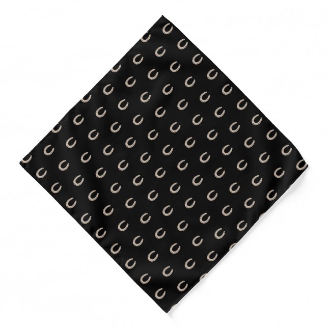 Equestrian Lucky Horse Shoe Cowboy Black Bandana (Front)