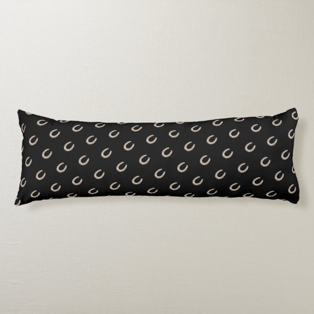Equestrian Lucky Horse Shoe Cowboy Black Body Pillow (Front)