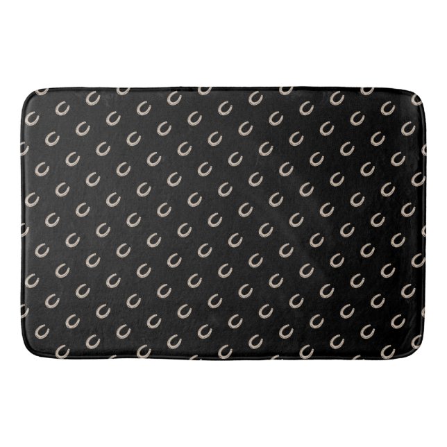Equestrian Lucky Horse Shoe Cowgirl Black Bath Mat (Front)