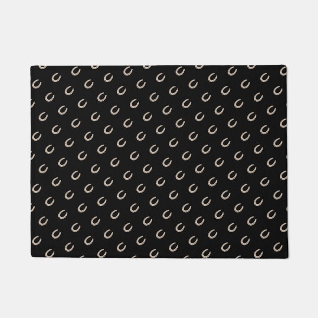 Equestrian Lucky Horse Shoe Cowgirl Black Doormat (Front)