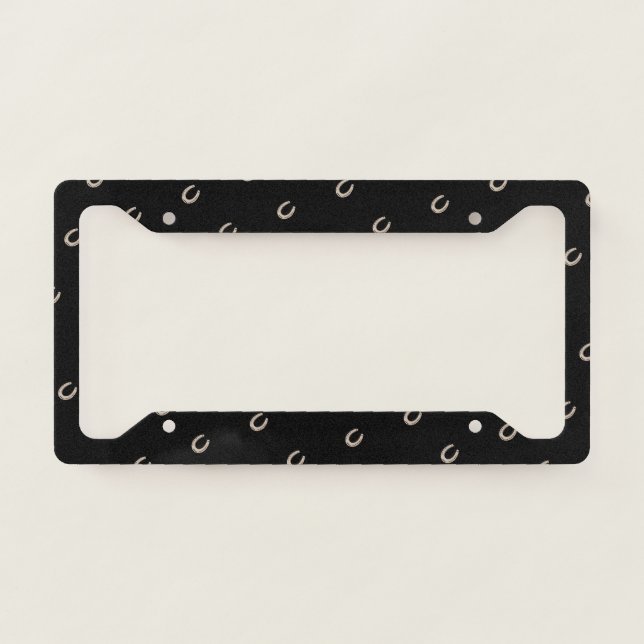 Equestrian Lucky Horse Shoe Horse Trailer License Plate Frame (Front)