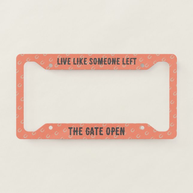 Equestrian Lucky Horse Shoe Horse Trailer License Plate Frame (Front)