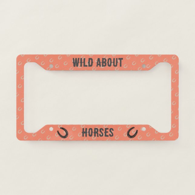 Equestrian Lucky Horse Shoe Horse Trailer License Plate Frame (Front)