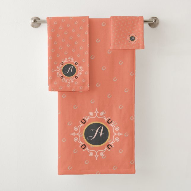 Equestrian Monogram Lucky Horse Shoe Bath Towel Set (Insitu)