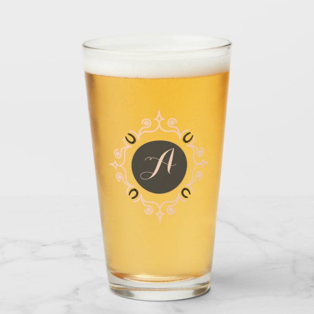Equestrian Monogram Lucky Horse Shoe Glass (Front Filled)