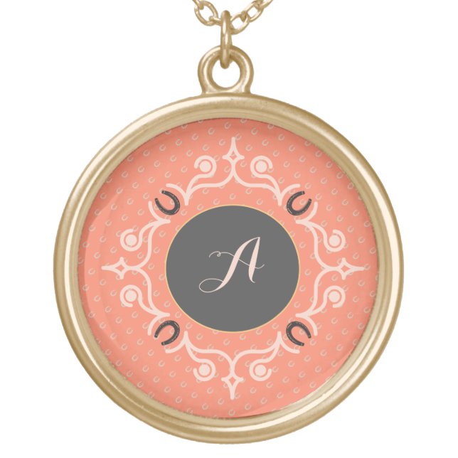 Equestrian Monogram Lucky Horse Shoe Gold Plated Necklace (Front)