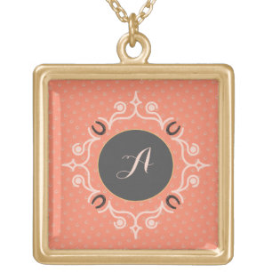 Equestrian Monogram Lucky Horse Shoe Gold Plated Necklace