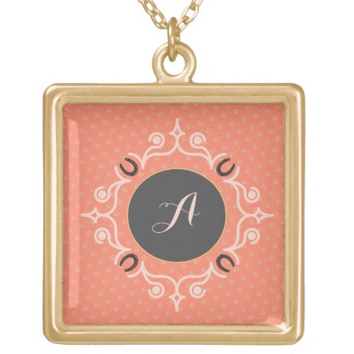 Equestrian Monogram Lucky Horse Shoe Gold Plated Necklace