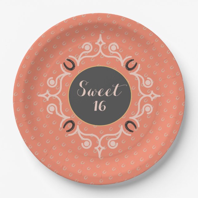 Equestrian Monogram Lucky Horse Shoe Paper Plates (Front)