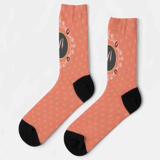 Equestrian Monogram Lucky Horse Shoe Socks (Left)