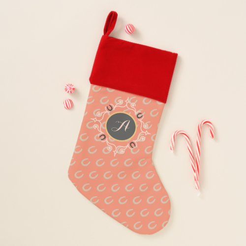 Equestrian Monogram Lucky Horseshoe Pattern Christmas Stocking