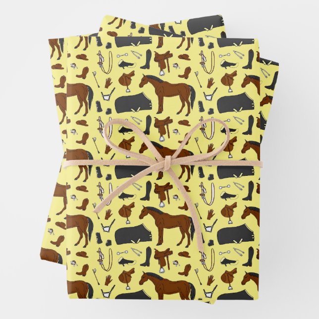 Equestrian Pattern of Horse Riding Equipment Wrapping Paper Sheets (In situ)