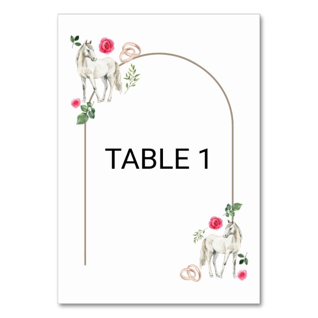 Equestrian Pink Floral Rustic Wedding Table Number (Front)