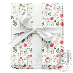 Equestrian Pink Floral Wedding Gift Wrapping Paper