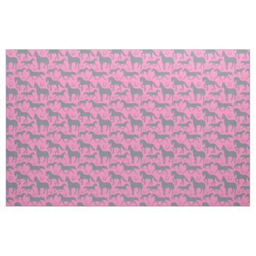 Equestrian Pink Grey Horse Pattern Fabric