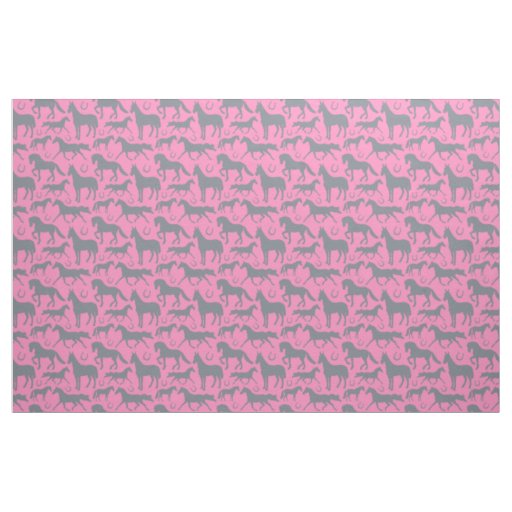 Equestrian Pink Grey Horse Pattern Fabric