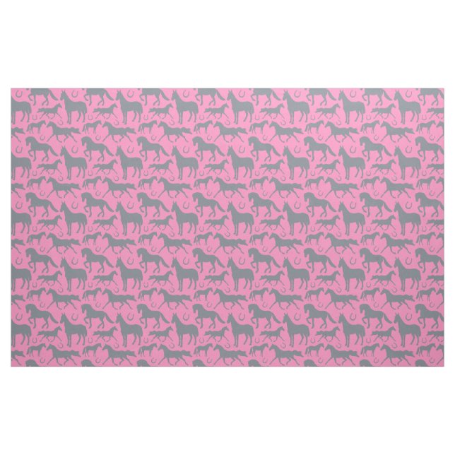 Equestrian Pink Grey Horse Pattern Fabric (Fat Quarter)