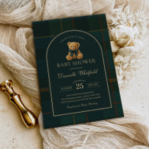 Equestrian Polo Plaid Teddy Bear Baby Shower Invitation