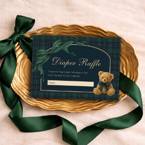 Equestrian Polo Plaid Teddy Bear Diaper Raffle Enclosure Card